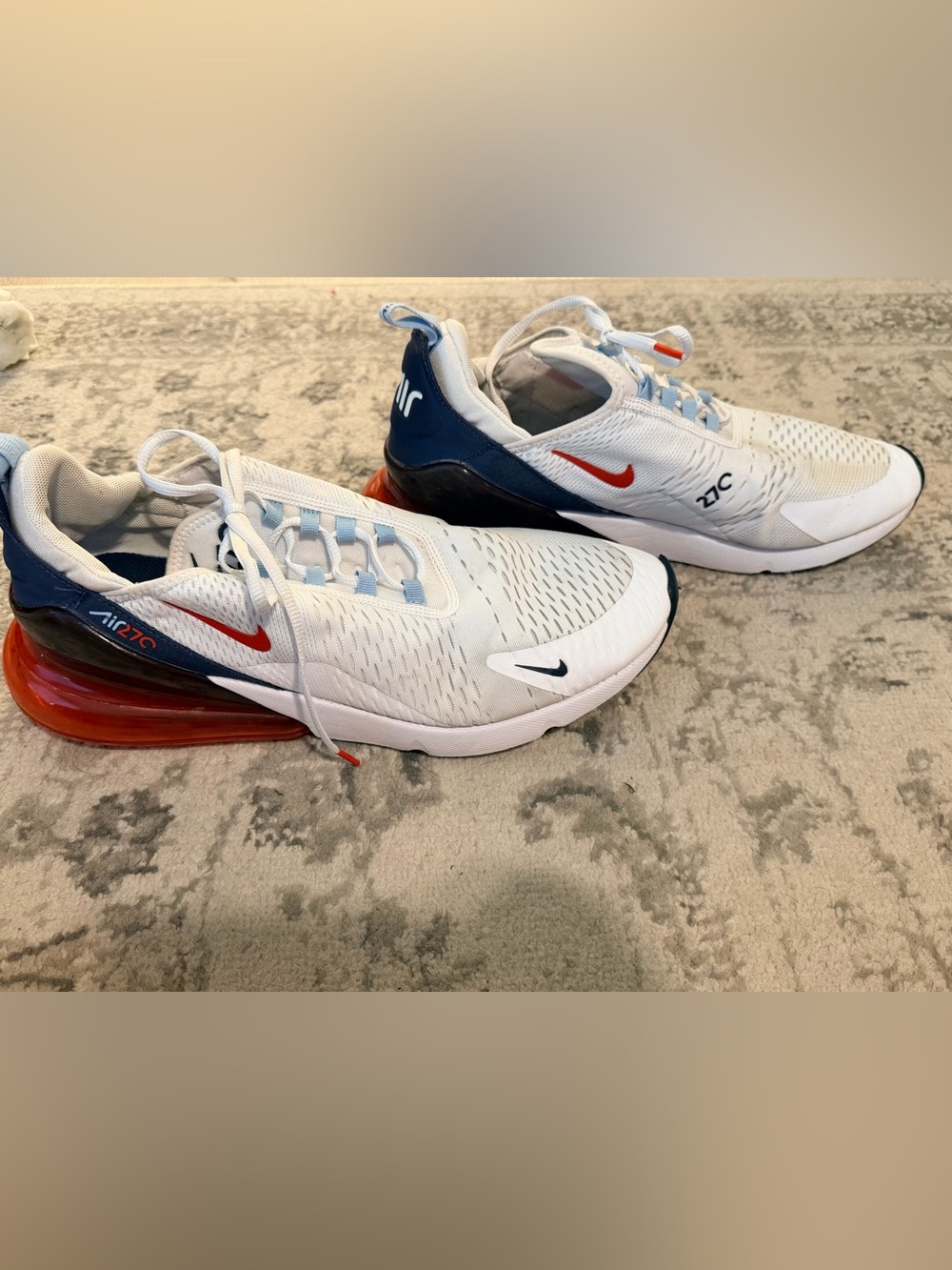 Nike Mens Air Max 270 Sneakers - White/Navy/Red - Picture 5 of 9